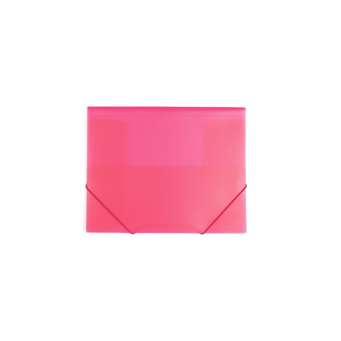 A bright pink plastic envelope with elastic closures.