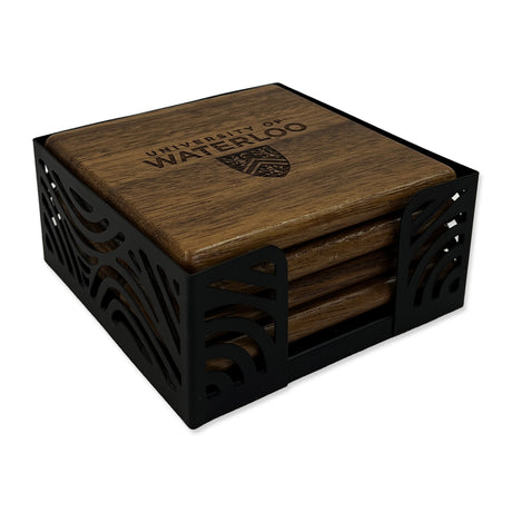 Picture of 4 Piece UWaterloo Acacia Coaster Set with Metal Stand