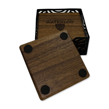 Alternate view of 4 Piece UWaterloo Acacia Coaster Set with Metal Stand