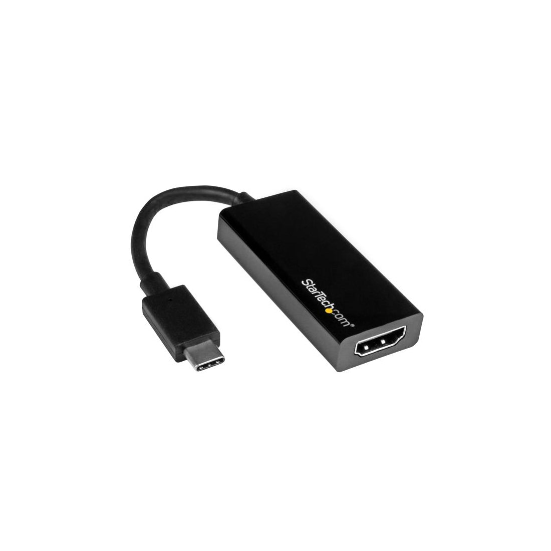 A black USB-C to HDMI adapter with a short cable.