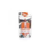 A bottle of Whoosh! Screen Shine cleaner next to an orange microfiber cloth.