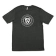 Dark grey t-shirt featuring the Renison University College crest in white at the center.