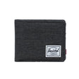 A dark gray wallet with a white Herschel logo patch on the front.