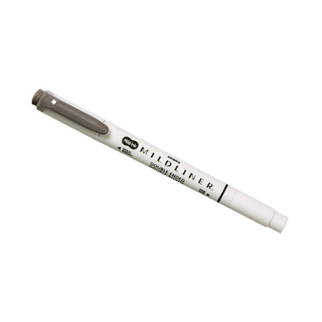 A white double-ended highlighter pen with a gray cap and labeling.