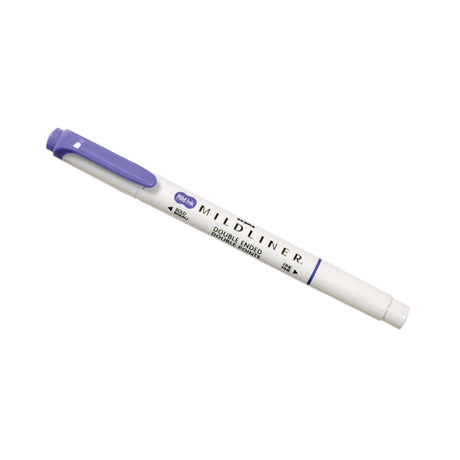 A purple double-ended highlighter with a white body labeled "MILDLINER."