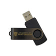 A black USB flash drive with the text "UNIVERSITY OF WATERLOO" and a shield logo.