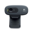 A Logitech HD 720p webcam with a grey body and a foldable clip for mounting.