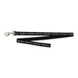 A black dog leash featuring the logo and name "University of Waterloo" in repeated patterns along its length.