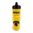 Yellow water bottle with black cap, featuring "WATERLOO" text and "WATERLOO WARRIORS" logo.