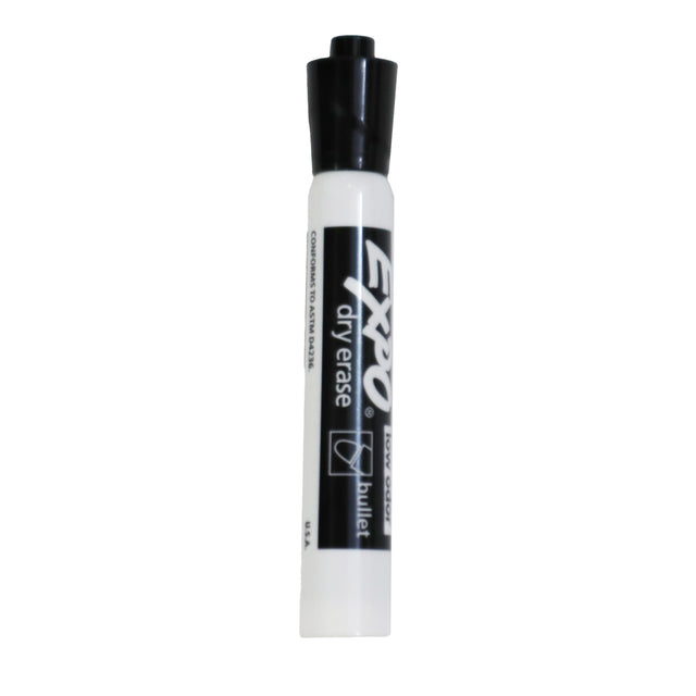 A black Expo dry erase marker with a bullet tip.