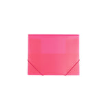 A bright pink plastic envelope with elastic closures.
