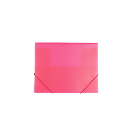 A bright pink plastic envelope with elastic closures.