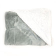 Folded gray fleece blanket with a white fluffy sherpa lining showing at the corner.