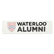 A sticker displaying the text "WATERLOO ALUMNI" next to a purple and blue shield emblem.