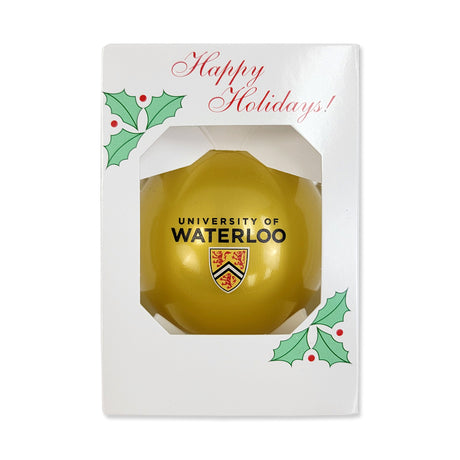 Alternate view of UWaterloo Gold Holiday Bauble Ornament