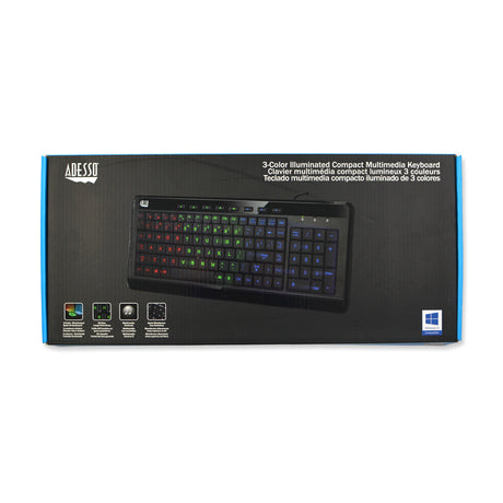 Picture of Adesso AKB-120EB 3-Colour Illuminated Compact Multimedia Wired Keyboard - Black
