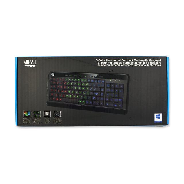 Picture of Adesso AKB-120EB 3-Colour Illuminated Compact Multimedia Wired Keyboard - Black
